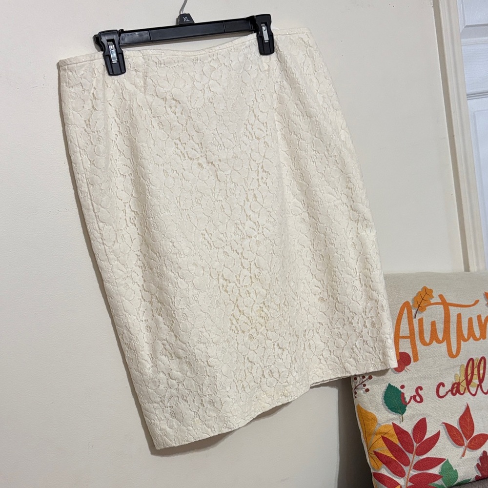 Calvin Klein Collection Cream Lace Pencil Skirt
